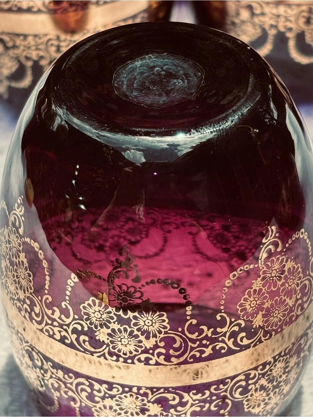 Murano Purple and Gold Glass Decanter Set - 7 Pieces plus a vase